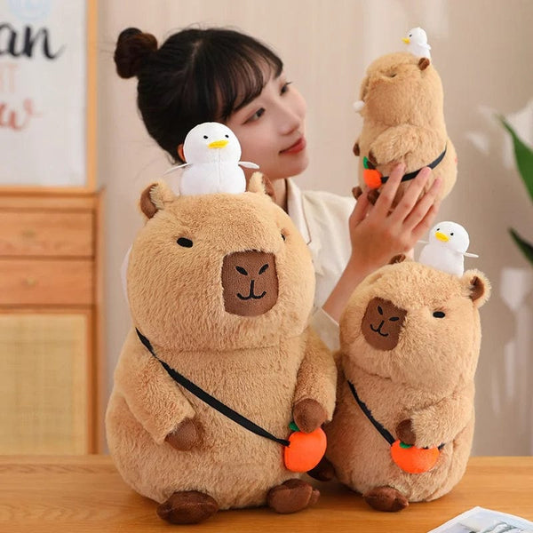 Planet Gates Capybara Plush Toy Simulation Capibara with Fruits Fluffy Doll Stuffed Animals Bubble Pendant Funny Gift for Christmas