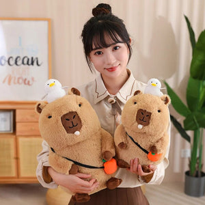 Planet Gates Capybara Plush Toy Simulation Capibara with Fruits Fluffy Doll Stuffed Animals Bubble Pendant Funny Gift for Christmas