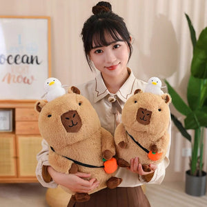 Planet Gates Capybara Plush Toy Simulation Capibara with Fruits Fluffy Doll Stuffed Animals Bubble Pendant Funny Gift for Christmas