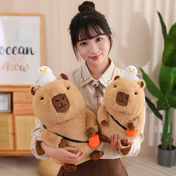 Planet Gates Capybara Plush Toy Simulation Capibara with Fruits Fluffy Doll Stuffed Animals Bubble Pendant Funny Gift for Christmas
