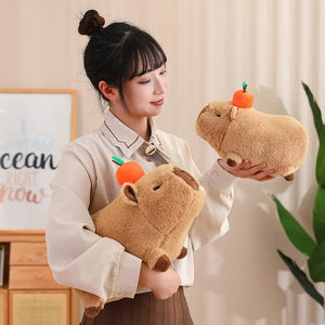 Planet Gates Capybara Plush Toy Simulation Capibara with Fruits Fluffy Doll Stuffed Animals Bubble Pendant Funny Gift for Christmas