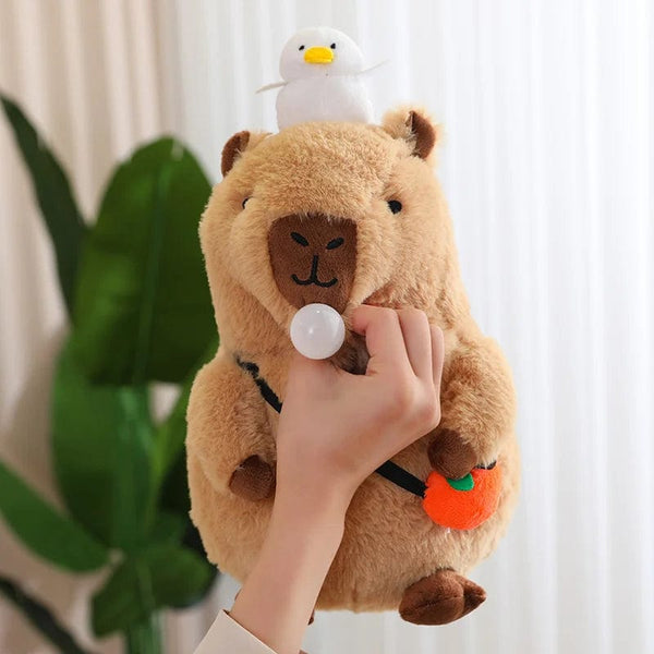 Planet Gates Capybara Plush Toy Simulation Capibara with Fruits Fluffy Doll Stuffed Animals Bubble Pendant Funny Gift for Christmas