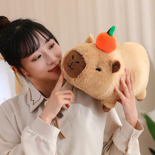 Planet Gates Capybara Plush Toy Simulation Capibara with Fruits Fluffy Doll Stuffed Animals Bubble Pendant Funny Gift for Christmas