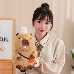 Planet Gates Capybara Plush Toy Simulation Capibara with Fruits Fluffy Doll Stuffed Animals Bubble Pendant Funny Gift for Christmas
