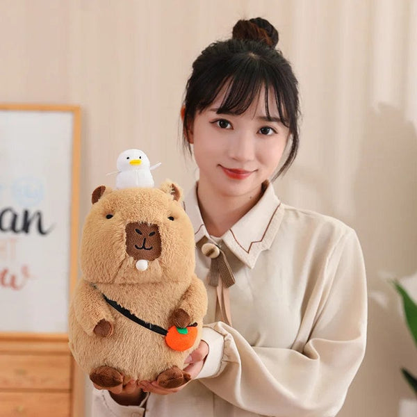Planet Gates Capybara Plush Toy Simulation Capibara with Fruits Fluffy Doll Stuffed Animals Bubble Pendant Funny Gift for Christmas
