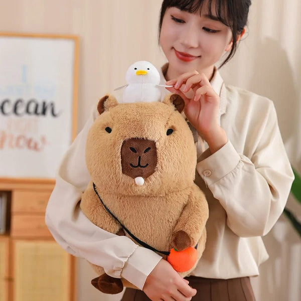 Planet Gates Capybara Plush Toy Simulation Capibara with Fruits Fluffy Doll Stuffed Animals Bubble Pendant Funny Gift for Christmas