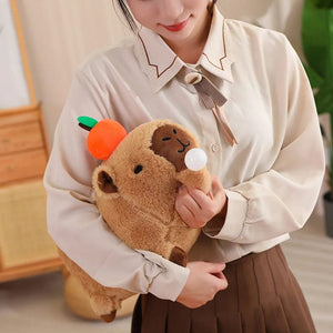Planet Gates Capybara Plush Toy Simulation Capibara with Fruits Fluffy Doll Stuffed Animals Bubble Pendant Funny Gift for Christmas