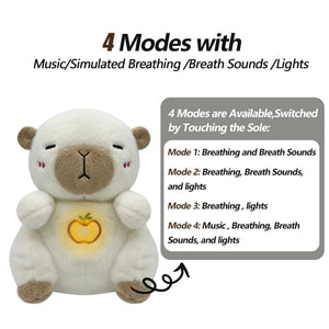 Planet Gates Capybara White / 25cm-32cm 4 MODES Original Plush Capybara and Otter Toy Sleeping Time Baby Breathing Anxiety Relief Capybara Sensory Toys with Hug Stuffed
