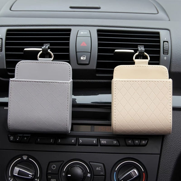 Planet Gates Car Air Vent Hanging Storage Box Mobile Phone Bag PU Leather Car Mobile Phone Holder Car Interior Accessories
