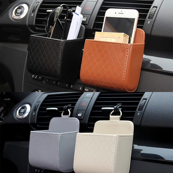 Planet Gates Car Air Vent Hanging Storage Box Mobile Phone Bag PU Leather Car Mobile Phone Holder Car Interior Accessories