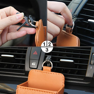Planet Gates Car Air Vent Hanging Storage Box Mobile Phone Bag PU Leather Car Mobile Phone Holder Car Interior Accessories