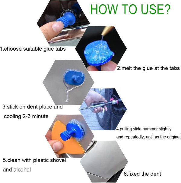 Planet Gates Car Body Dent Repair Tool Kit with Slide Hammer T-bar Dent Puller Suction Cup Mechanic for Automobile Hail Dent Remover