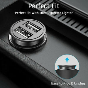 Planet Gates Car Charger Phone Charger Compact Cigarette Lighter USB Charger Adapter 12-24V 2-Hole USB Interface for iPhone