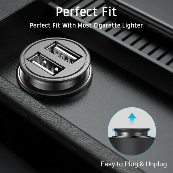 Planet Gates Car Charger Phone Charger Compact Cigarette Lighter USB Charger Adapter 12-24V 2-Hole USB Interface for iPhone