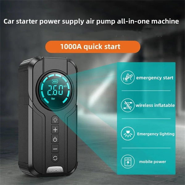 Planet Gates Car Jump Starter Air Pump Power Bank Lighting Portable Air Compressor 4 In 1 Cars Battery Starters Starting Auto Tyre Inflator
