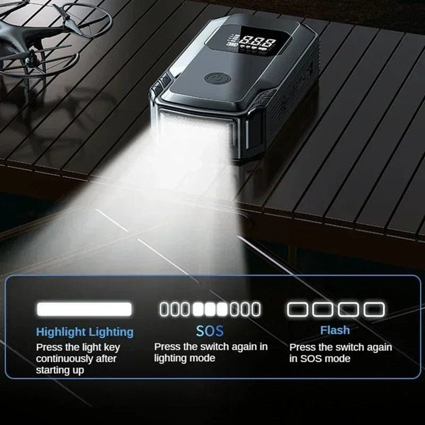 Planet Gates Car Jump Starter Power Bank Air Pump Multi-function Air Compressor Inflator Portable Battery Starter Car Electrical Appliances