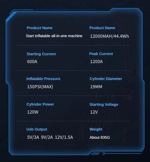 Planet Gates Car Jump Starter Power Bank Air Pump Multi-function Air Compressor Inflator Portable Battery Starter Car Electrical Appliances