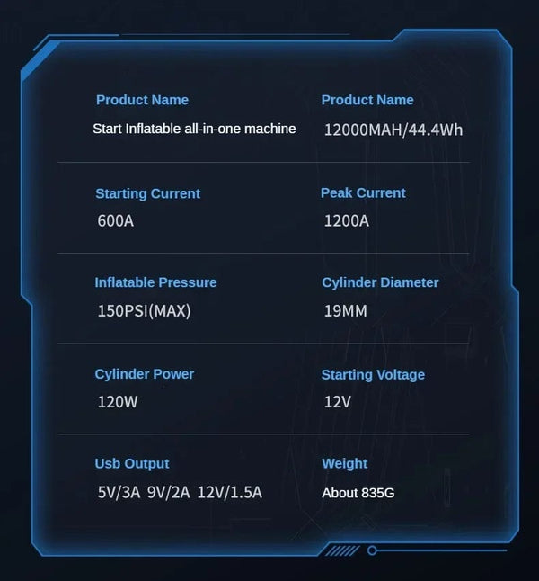 Planet Gates Car Jump Starter Power Bank Air Pump Multi-function Air Compressor Inflator Portable Battery Starter Car Electrical Appliances