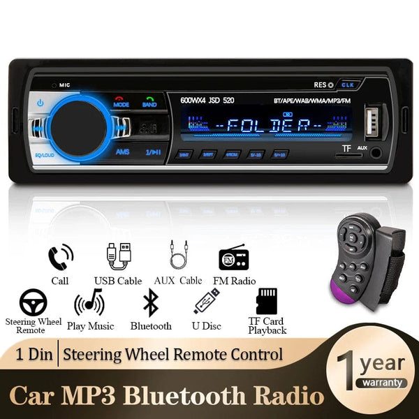 Planet Gates Car Radio 1 din Stereo Player Digital Bluetooth Car MP3 Player 60Wx4 FM Radio Stereo Audio Music USB/SD with In Dash AUX Input