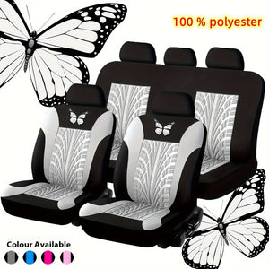 Planet Gates Car Seat Cover Full Set, Red Universal Butterfly Pattern Embroidery Auto Seat Cover Set