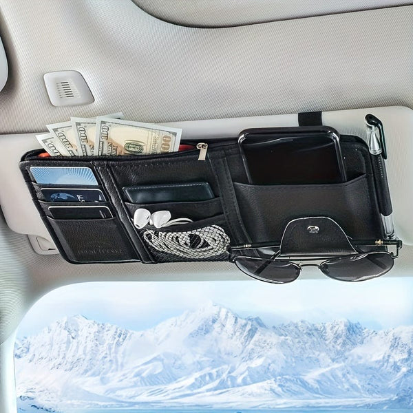 Planet Gates Car Sun Visor Organizer, Multifunctional Storage Bag Car Glasses Clip Storage Bag Sunglasses Holder With Zipper Pouch Car Interior Accessories