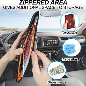 Planet Gates Car Sun Visor Organizer, Multifunctional Storage Bag Car Glasses Clip Storage Bag Sunglasses Holder With Zipper Pouch Car Interior Accessories
