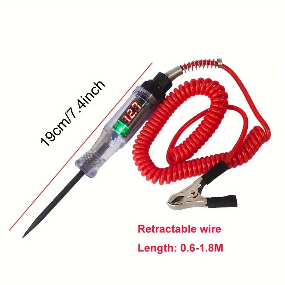 Planet Gates Red Car Test Pen Circuit Tester, DC Truck Voltage Digital Display Long Probe Pen With Light, Automotive Diagnostic Tools Auto Repair Tool