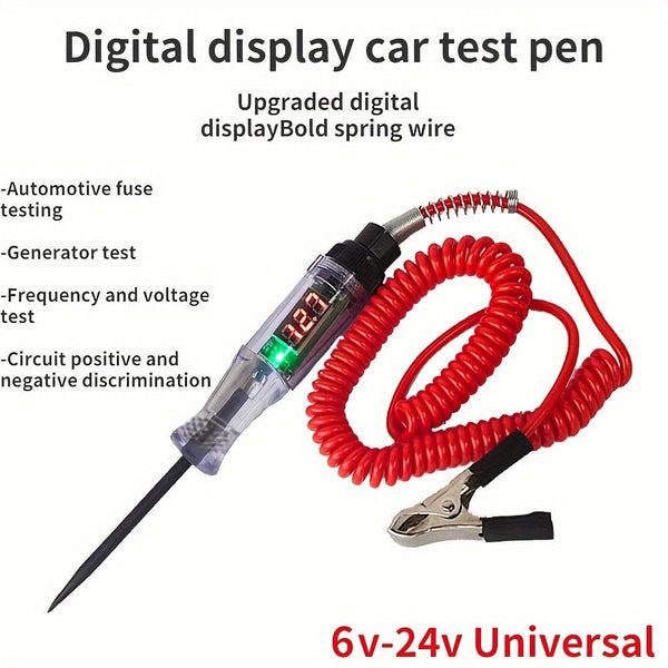 Planet Gates Car Test Pen Circuit Tester, DC Truck Voltage Digital Display Long Probe Pen With Light, Automotive Diagnostic Tools Auto Repair Tool