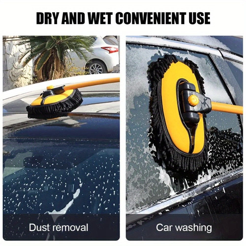 Planet Gates car wash brush 1pc Yellow Car Wash Brush Telescoping Long Handle Cleaning Chenille Mop Brushes Tool Kit Direct Installation Universal Fitment
