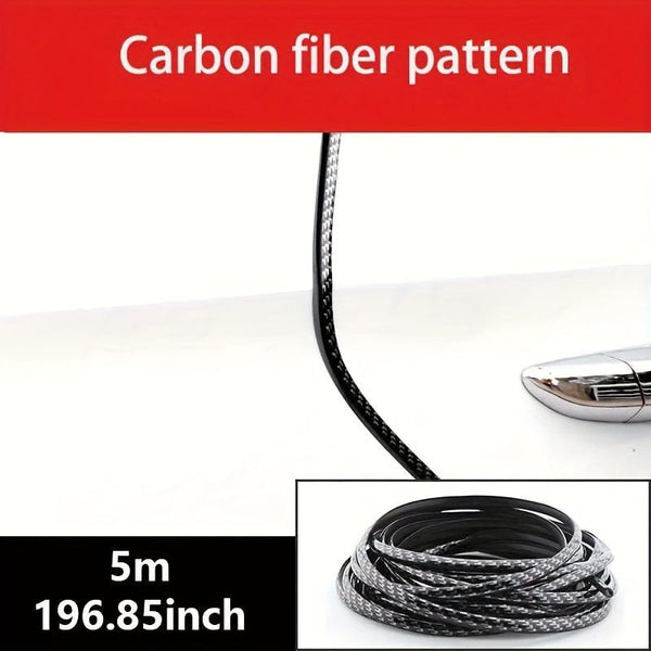 Planet Gates Carbon Fiber Black 5m/196.85in Car Door Chrome Molding Decorative Strip Edge Scratches Rear Bumper Protector Cover With Rolled Decorative Strip To Prevent Scratches