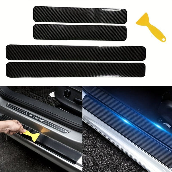 Planet Gates Carbon Fiber Color 5pcs Car Threshold Protection Sticker Carbon Fiber Sticker Paper Car Door Scratch Scrape, Prevent Dirt Step The Pedal The Rear Box Protective Bar