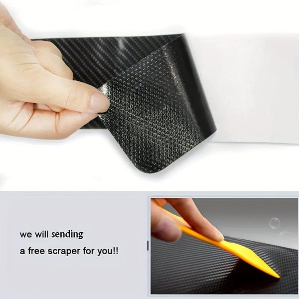 Planet Gates Carbon Fiber Color 5pcs Car Threshold Protection Sticker Carbon Fiber Sticker Paper Car Door Scratch Scrape, Prevent Dirt Step The Pedal The Rear Box Protective Bar