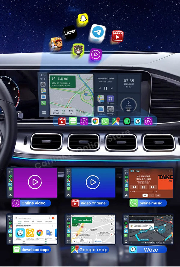 Planet Gates Carlinkit Android 13 Tv Box LED 8+128GB CarPlay Wireless Android Auto Wireless Adapter Support Youtube Netfilx IPTV Spotify GPS