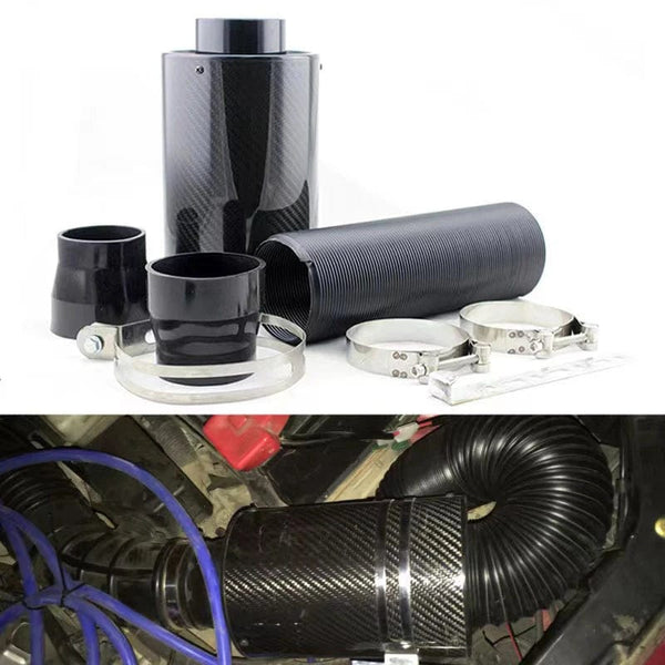 Planet Gates carton 1 Set Universal Car 3 inch Carbon Fibre Cold Air Filter Feed Enclosed Intake Induction Pipe Hose Kit Universal
