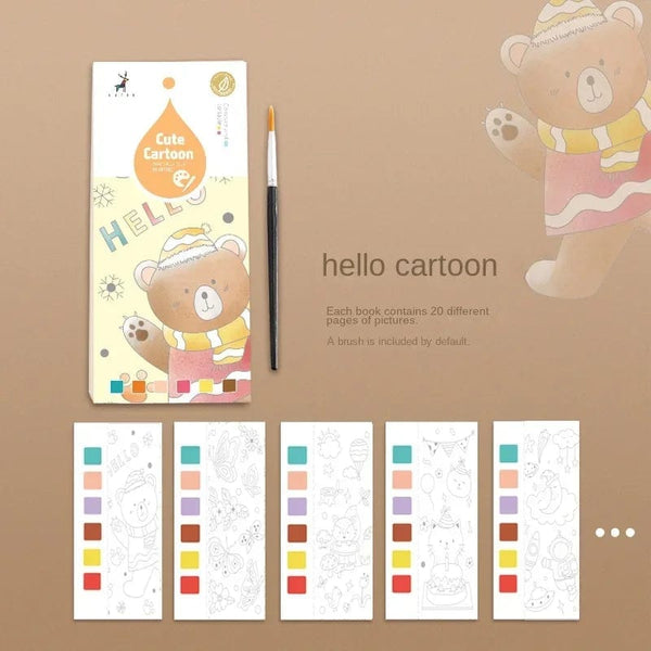 Planet Gates Cartoon 20 Sheets Portable Children Watercolor Painting Book Paint with Water Kids Gouache Graffiti Picture Coloring Drawing Toys Gifts
