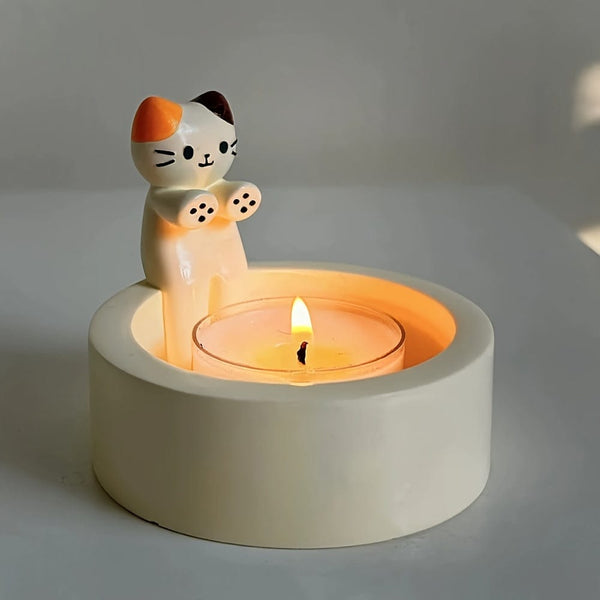 Planet Gates Cartoon Cat Candlestick (color B) 1pc, Kitten Candle Holder, Office Decoration Ceramic Art Dining Table Candle Holder Decoration, Kitten Style Creative Design Candle Holder, Cartoon Kitten Candle Holder, Room Decor