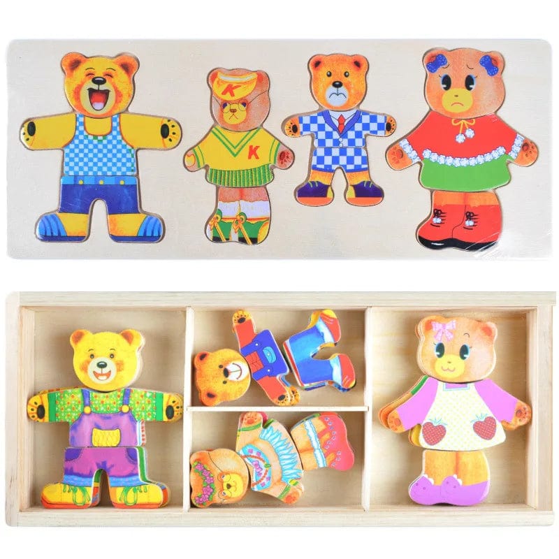 Planet Gates Bear Cartoon Change Clothes Kids Early Educational Wooden Toy Jigsaw Puzzle Bear Dressing Game Montessori Baby Toys For Children Gift