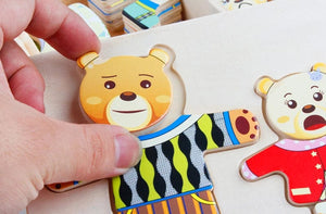 Planet Gates Cartoon Change Clothes Kids Early Educational Wooden Toy Jigsaw Puzzle Bear Dressing Game Montessori Baby Toys For Children Gift