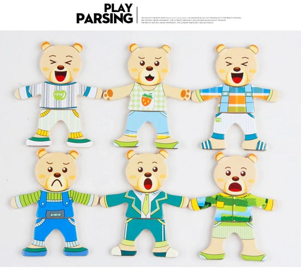 Planet Gates Cartoon Change Clothes Kids Early Educational Wooden Toy Jigsaw Puzzle Bear Dressing Game Montessori Baby Toys For Children Gift