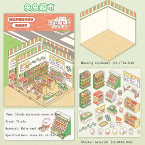 Planet Gates Cartoon Miniature Scene Stickers, No Cutting Landscape Stickers 3D Stereoscopic Hut Hand Tent Children's Stickers Quiet Book