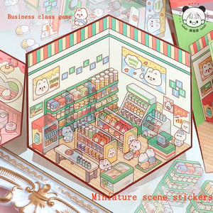 Planet Gates Cartoon Miniature Scene Stickers, No Cutting Landscape Stickers 3D Stereoscopic Hut Hand Tent Children's Stickers Quiet Book