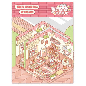 Planet Gates Cartoon Miniature Scene Stickers, No Cutting Landscape Stickers 3D Stereoscopic Hut Hand Tent Children's Stickers Quiet Book