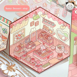 Planet Gates Cartoon Miniature Scene Stickers, No Cutting Landscape Stickers 3D Stereoscopic Hut Hand Tent Children's Stickers Quiet Book