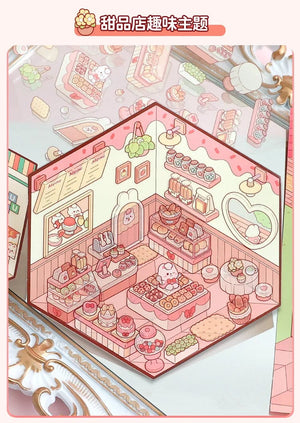 Planet Gates Cartoon Miniature Scene Stickers, No Cutting Landscape Stickers 3D Stereoscopic Hut Hand Tent Children's Stickers Quiet Book