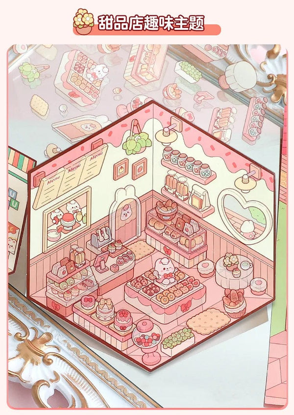 Planet Gates Cartoon Miniature Scene Stickers, No Cutting Landscape Stickers 3D Stereoscopic Hut Hand Tent Children's Stickers Quiet Book