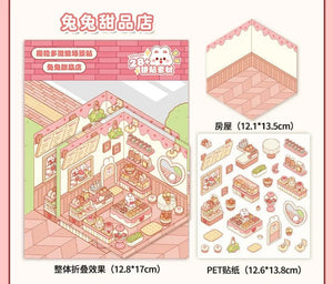 Planet Gates Cartoon Miniature Scene Stickers, No Cutting Landscape Stickers 3D Stereoscopic Hut Hand Tent Children's Stickers Quiet Book