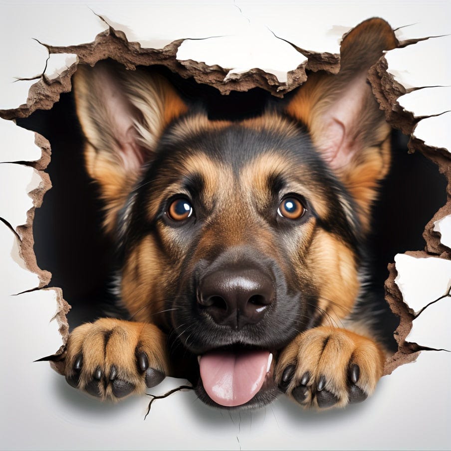 Planet Gates Cartoon Wallpaper Sticker 4 In 1 Resting German Shepherd Decal For Wall, Fridge, Toilet And More - Cute German Shepherd Alsatian Dog Stickers Car Accessories Sticker