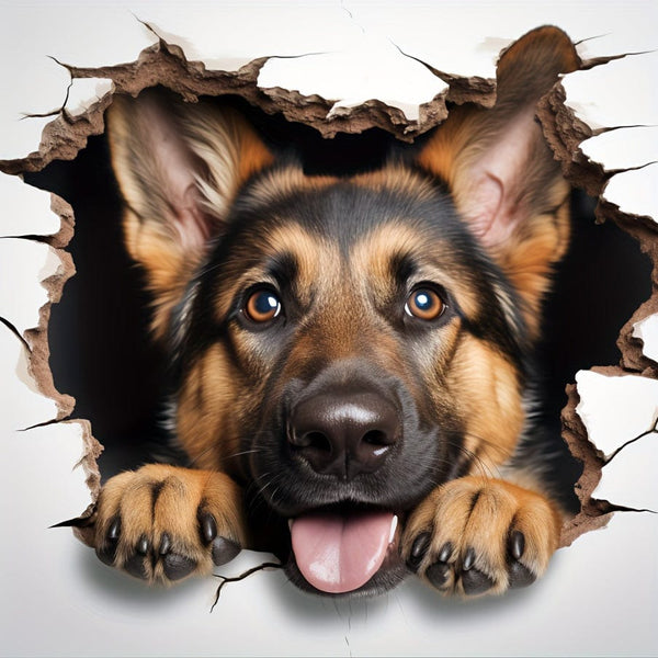 Planet Gates Cartoon Wallpaper Sticker 4 In 1 Resting German Shepherd Decal For Wall, Fridge, Toilet And More - Cute German Shepherd Alsatian Dog Stickers Car Accessories Sticker