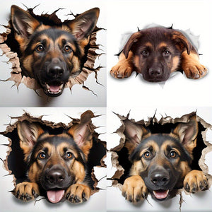 Planet Gates Cartoon Wallpaper Sticker 4 In 1 Resting German Shepherd Decal For Wall, Fridge, Toilet And More - Cute German Shepherd Alsatian Dog Stickers Car Accessories Sticker