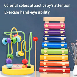 Planet Gates Cartoon Wooden Small Beaded Children Early Education Baby Puzzle 0-1-3 Years Old Wooden Beaded Building Block Toys